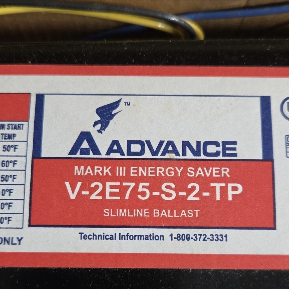New Advance Mark III Energy Saver Slimline Ballast V-2E75-S-2-TP 277V 60Hz